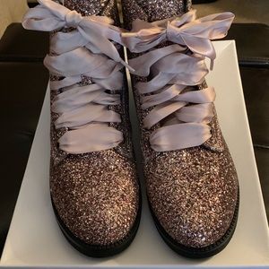 Pink glitter lace up boots size 8